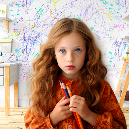Dievča s pastelkami / A girl with coloring pencils.